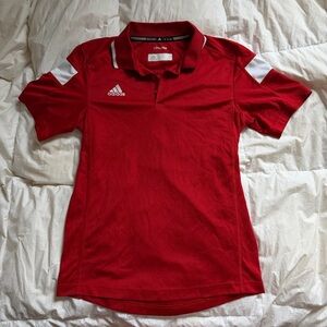 18 25 Adidas Red and White Polo Shirt
